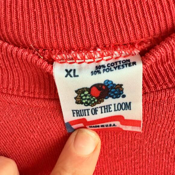 Vtg 90s Christmas Sweatshirt USA Made Fruit of the Loom 50/50 Red XL Santa Claus - Picture 5 of 7